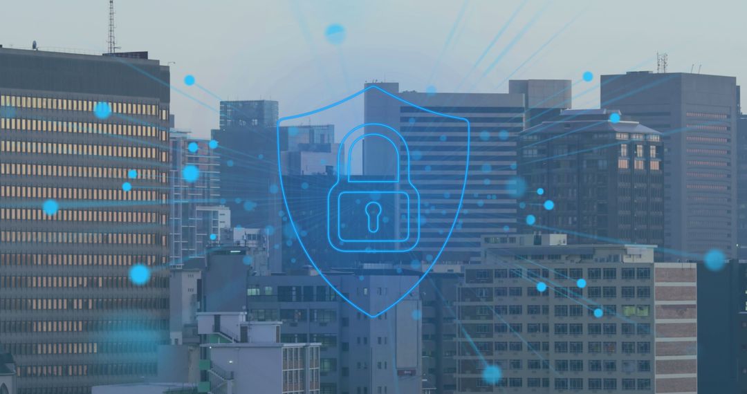 Digital Security Concept with Network Connections Over Cityscape