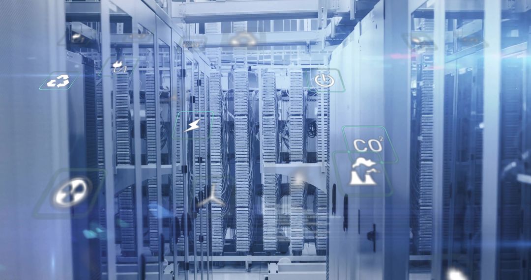 Eco Icons and Digital Data Processing in Server Room