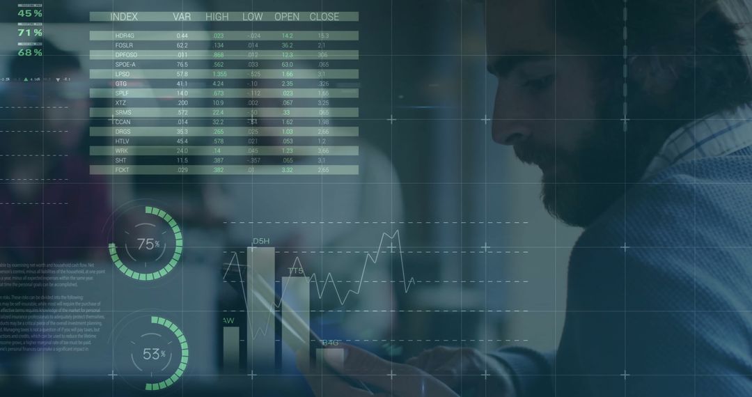 Businessman Analyzing Digital Financial Graphs on Tablet