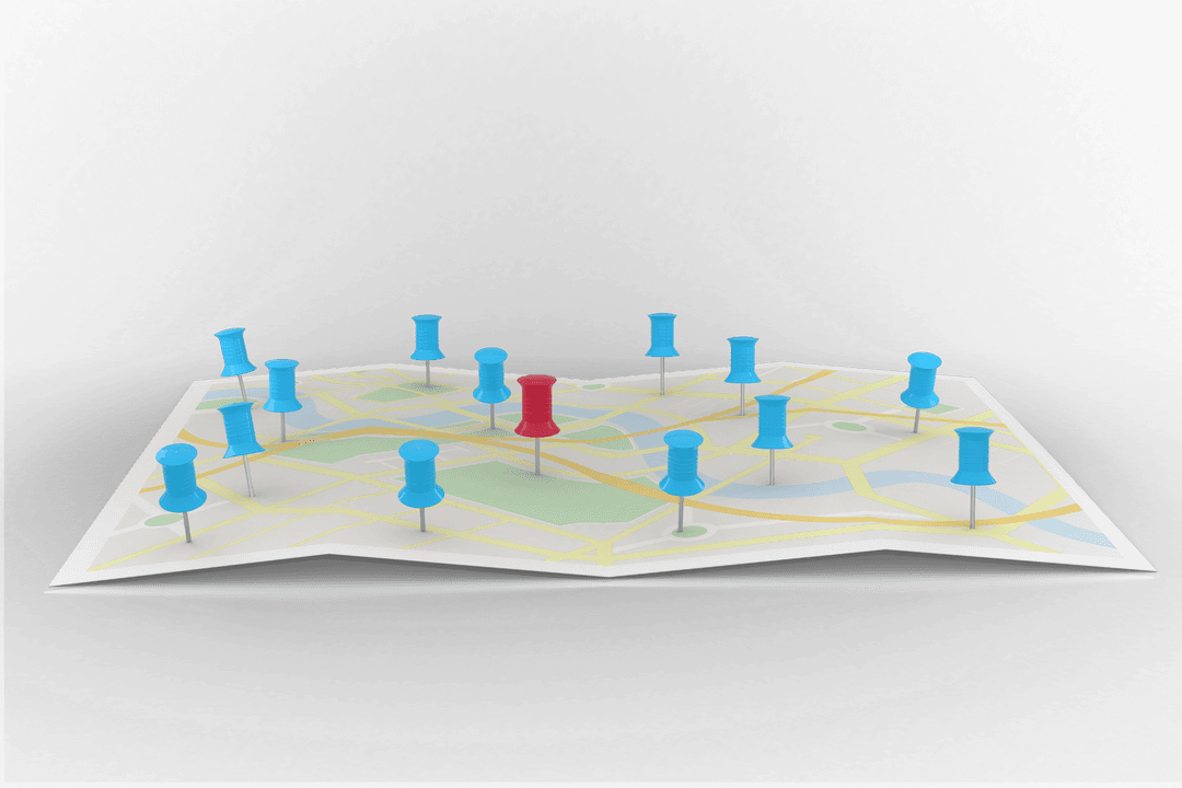 Transparent Map with Destination Pins on Overlay