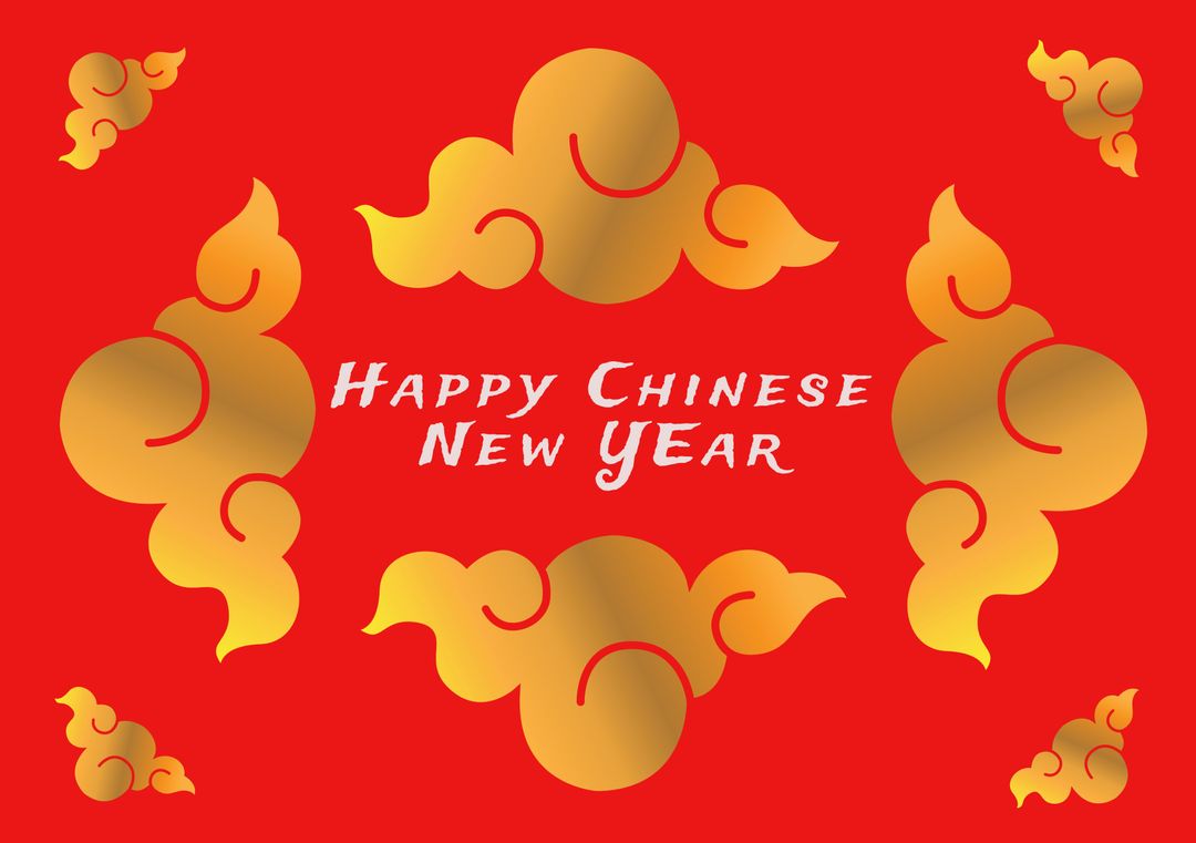 Chinese New Year Greeting with Gold Clouds