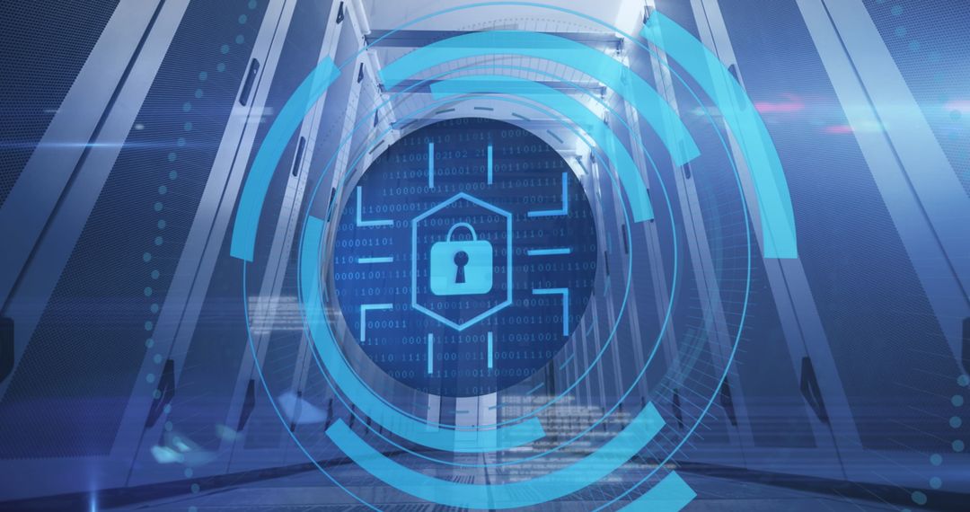 Digital Padlock Over Servers Illustrating Data Security