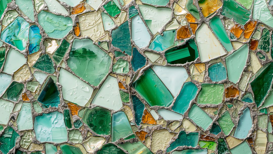 Vibrant Mosaic Wall with Multicolored Glass Shards and Grout