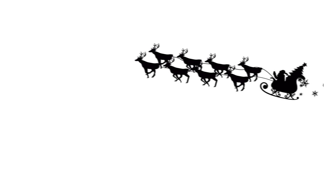 Black Silhouette of Santa Claus in Sleigh Pulled by Reindeer on White Background - Free Images, Stock Photos and Pictures on Pikwizard.com