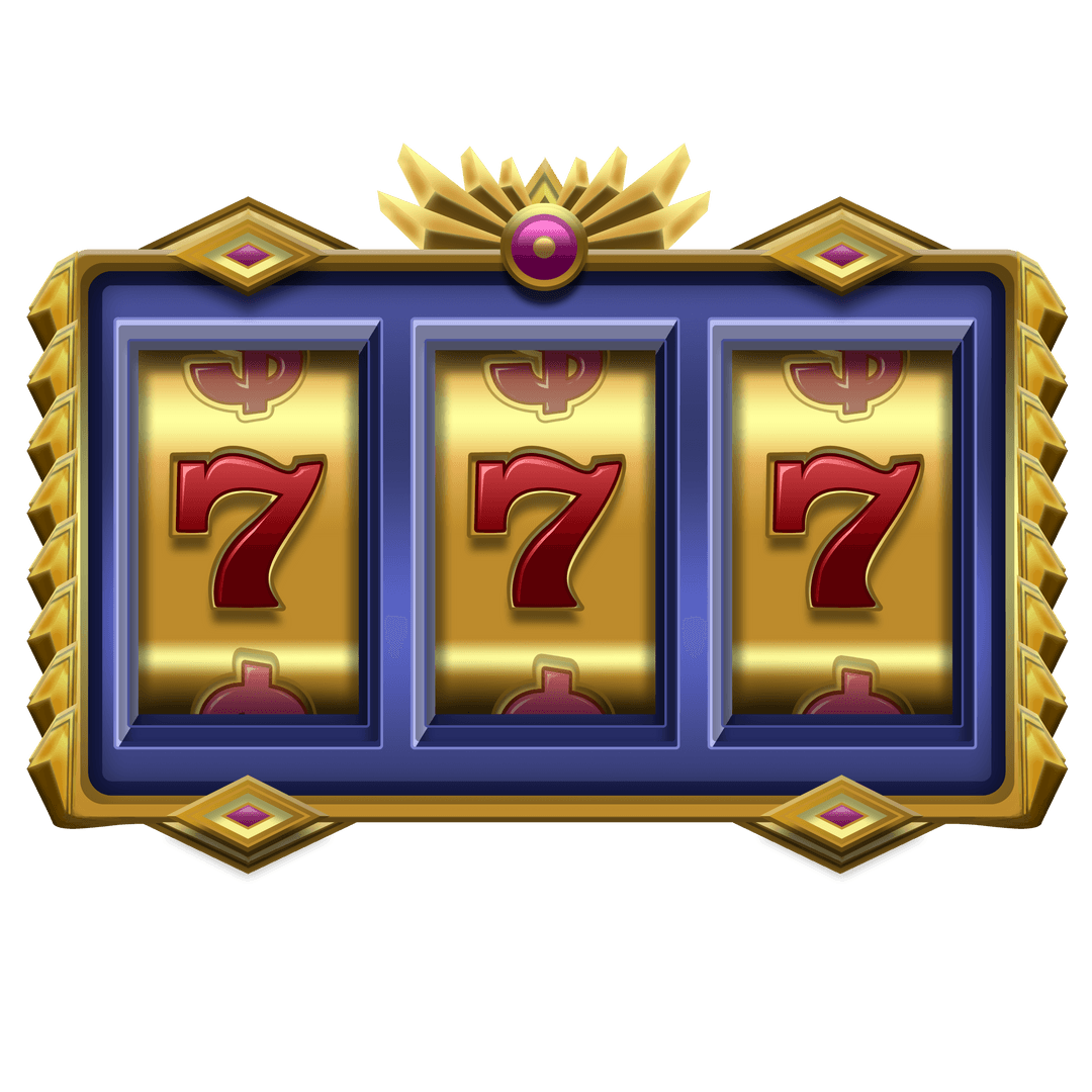 Colorful Slot Machine Display with Triple Sevens on Transparent Background
