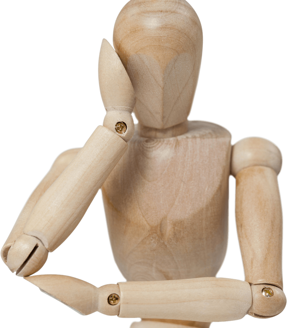 Transparent Wooden Mannequin Thinking Gesture Expression