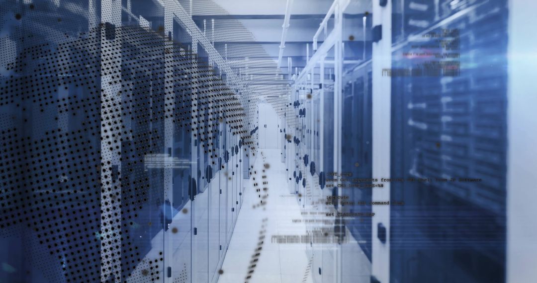 Advanced Data Center Corridor with Server Racks and LED Indicators