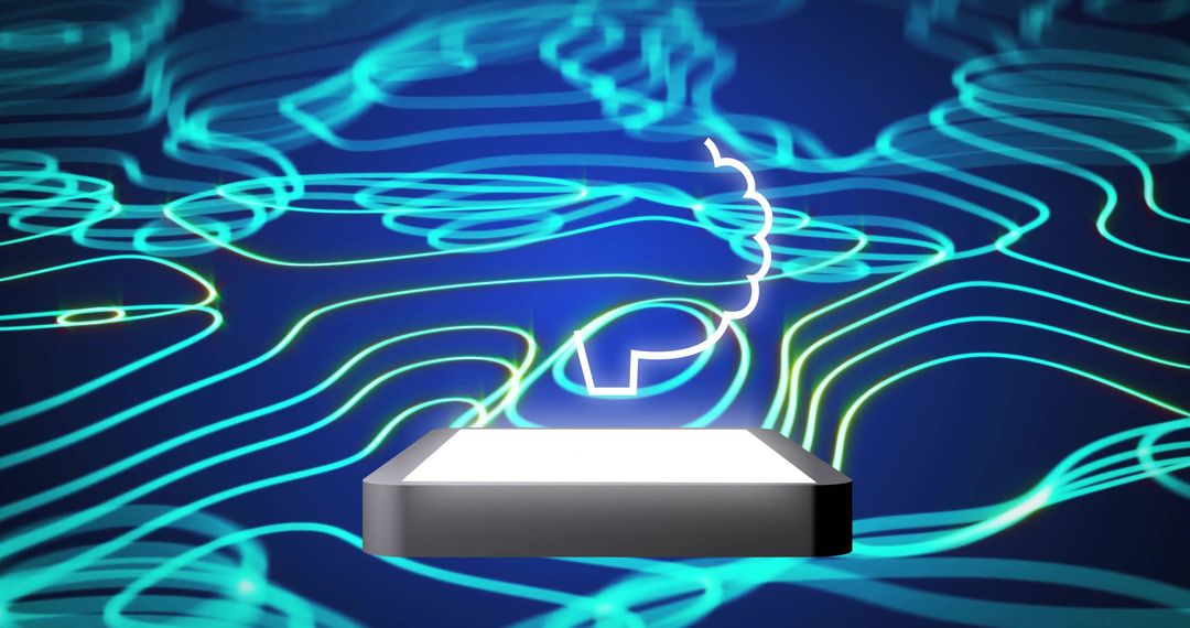 AI Data Processing with Glowing Brain Hologram Over Tablet