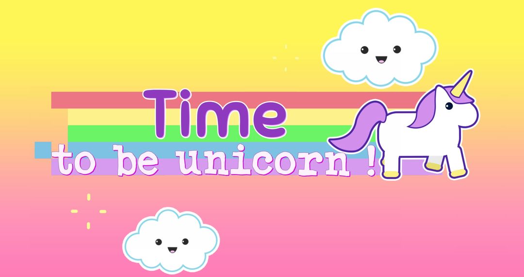 Cute Unicorn with Rainbow and Smiling Clouds Illustration