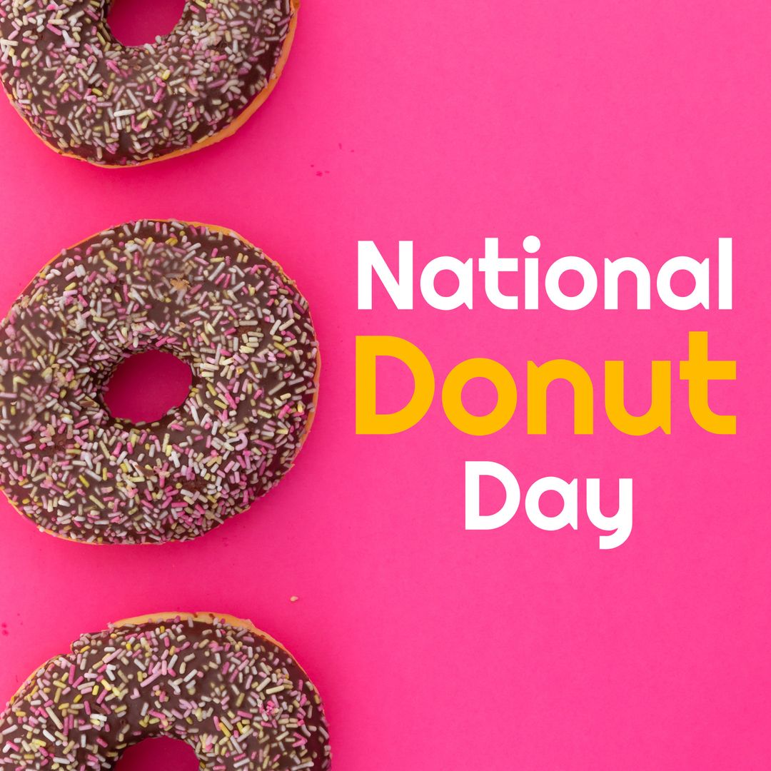 Colorful National Donut Day Celebration with Chocolate Donuts and Sprinkles - Download Free Stock Templates Pikwizard.com