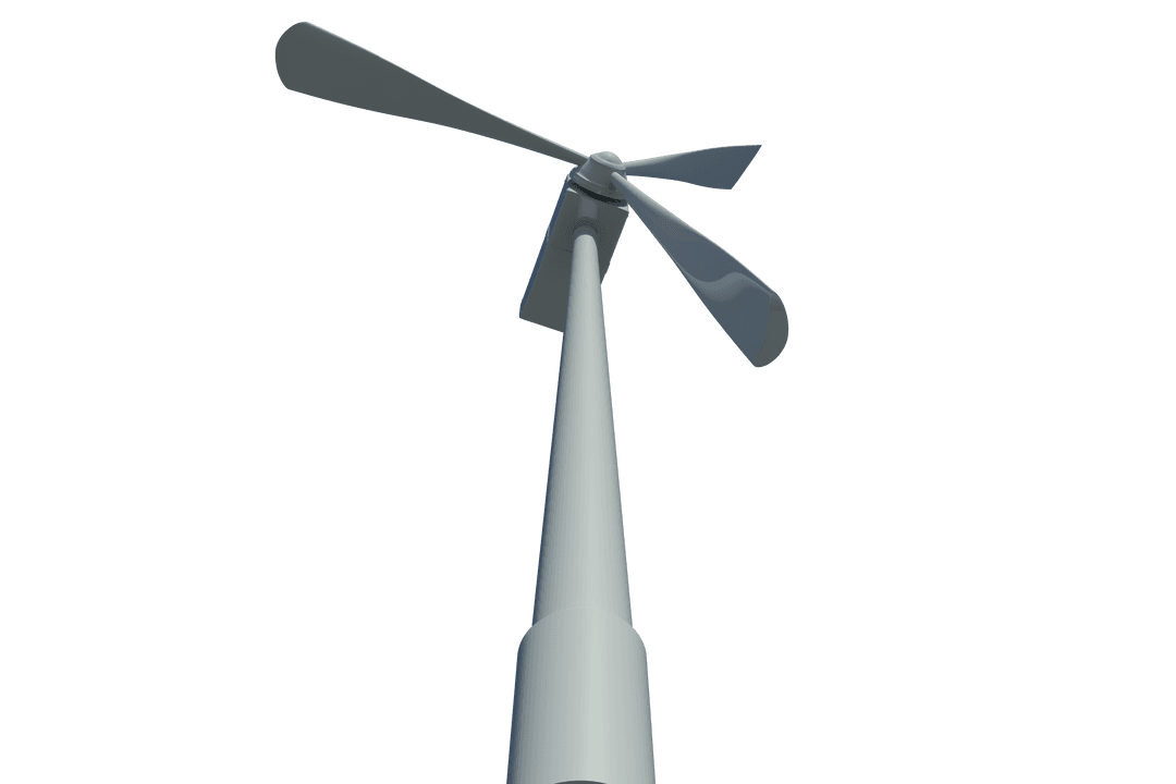 Transparent Wind Turbine on Clear Skies Background Viewed from Below