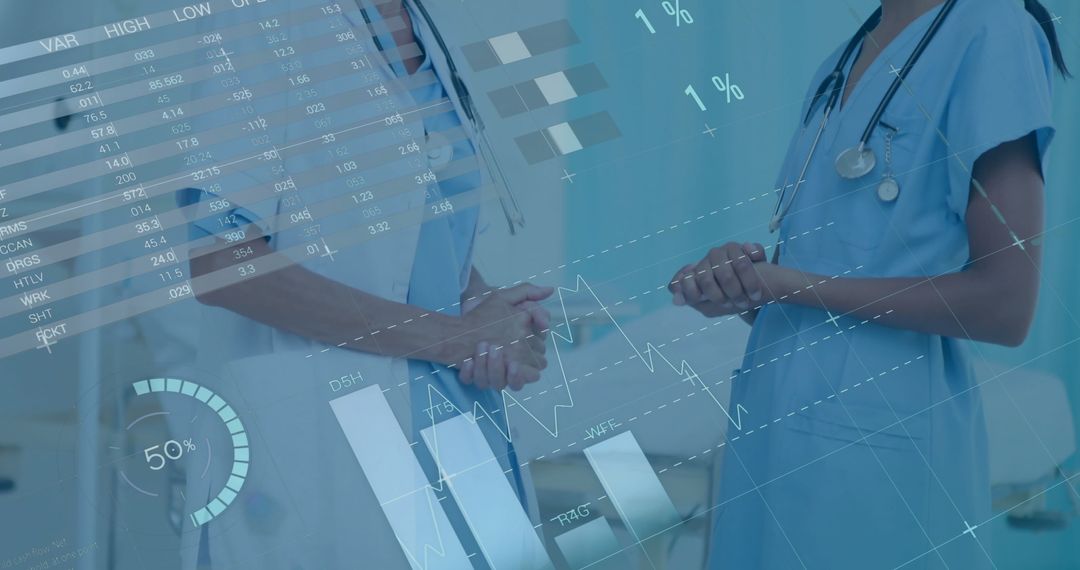 Digital Healthcare Graphics with Doctors Discussing Technology