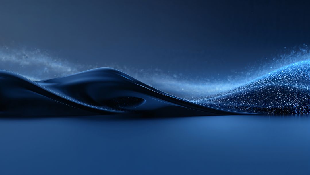 Glossy Blue Wave Ridge with Sparkling Particle Flow and Minimal Futuristic Horizon