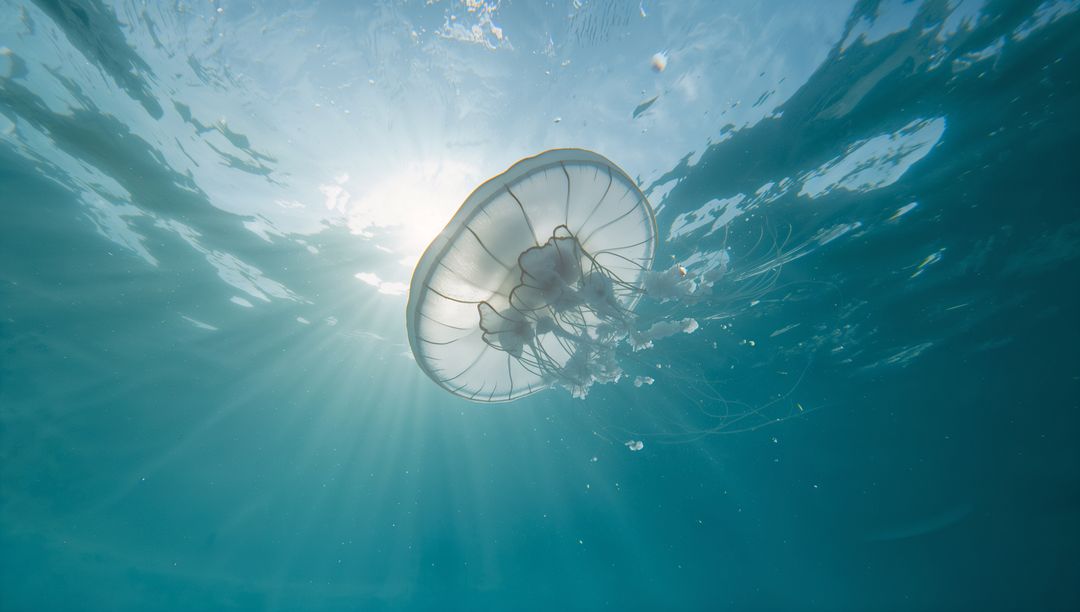 Mysterious Jellyfish Floating Under Sunlit Blue Waters