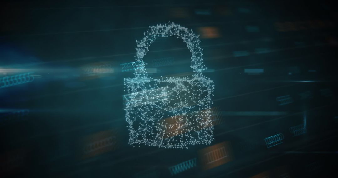 Digital Lock Composed of Particles Signifies Cybersecurity