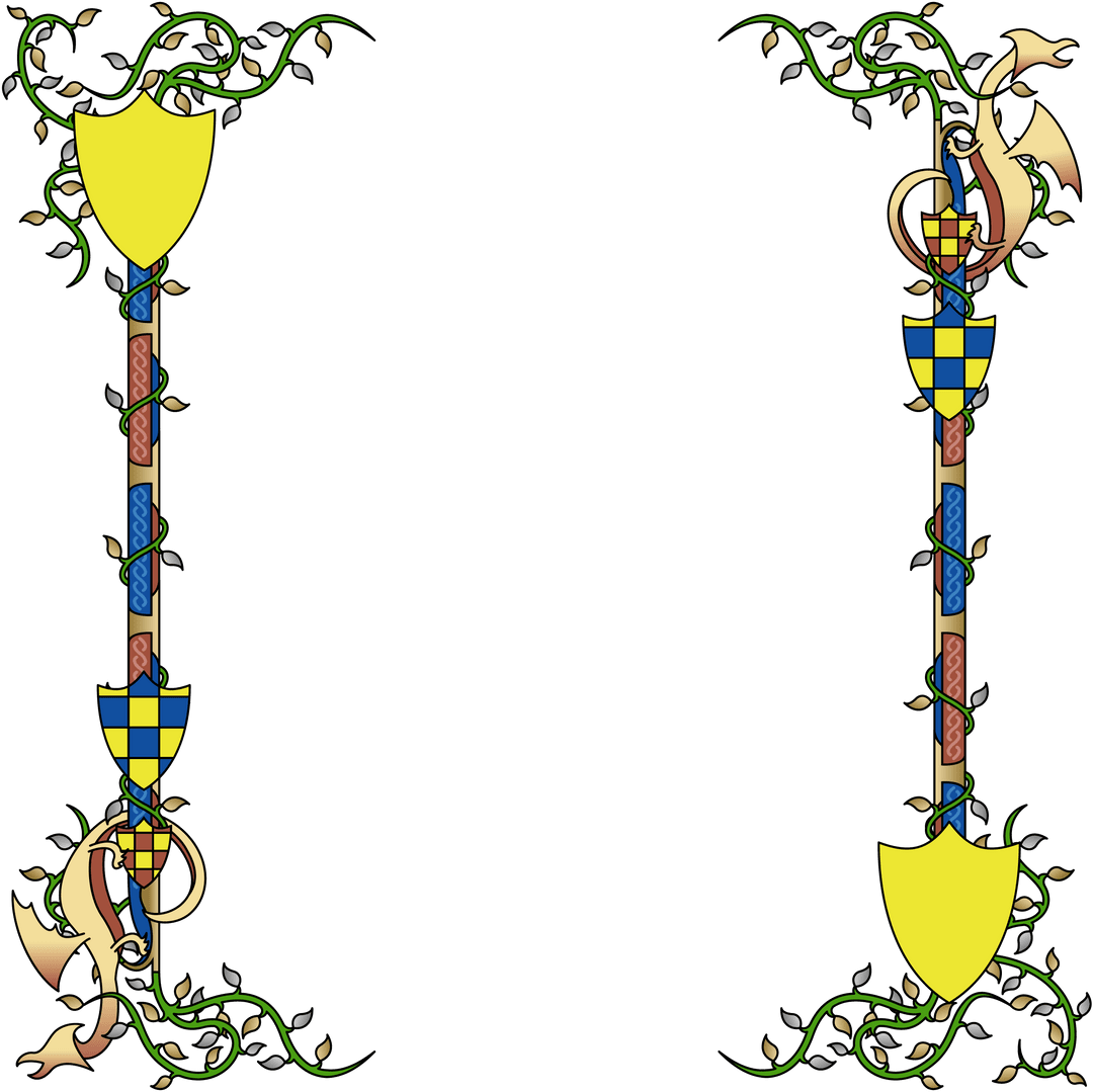 Ornate Medieval Frame with Shields and Vines on Transparent Background