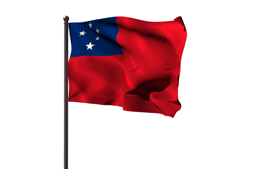 Waving Transparent Samsian Flag in Wind on Black Pole