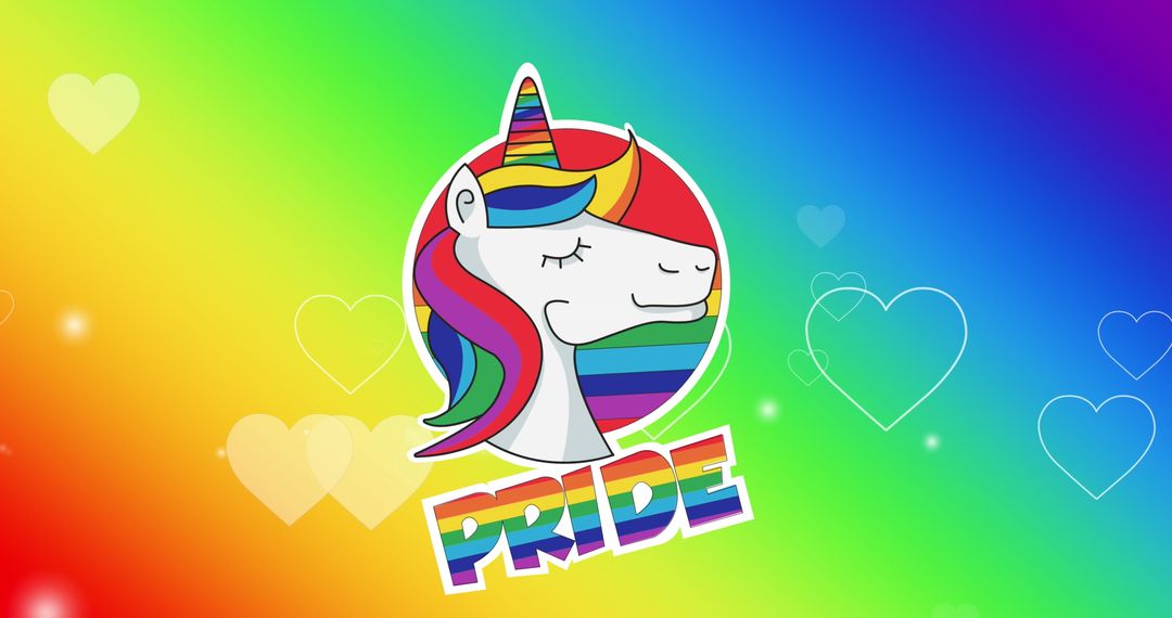 Colorful Pride Unicorn with Rainbow Heart Background