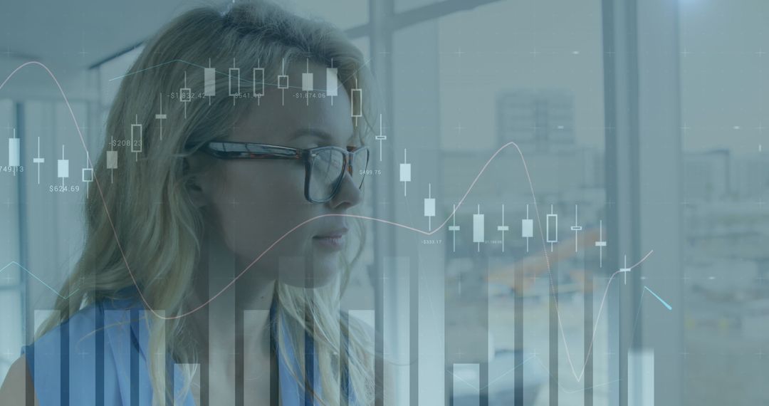 Businesswoman with Digital Data Charts Display