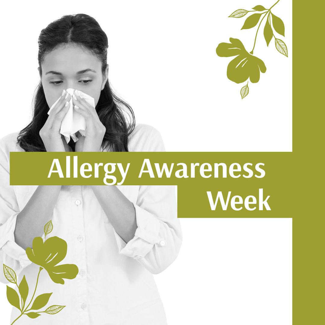 Allergy Awareness Week Promotion with Woman Blowing Nose in Monochrome - Download Free Stock Templates Pikwizard.com