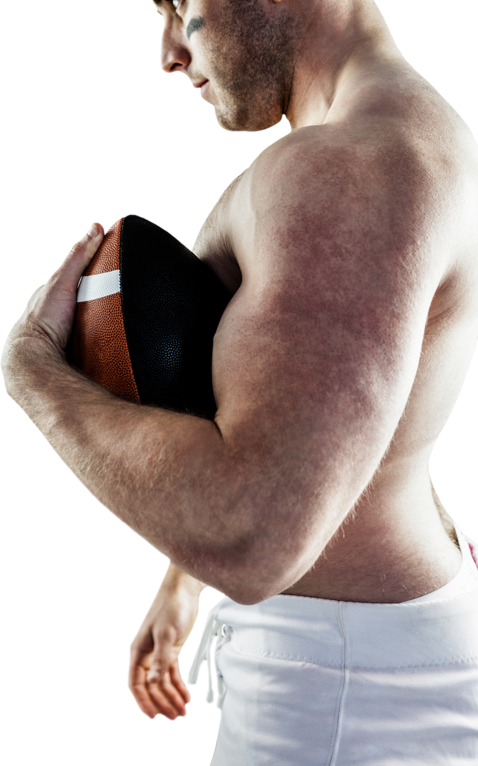 Shirtless American Football Player Holding Ball on Transparent Background - Download Free Stock Images Pikwizard.com