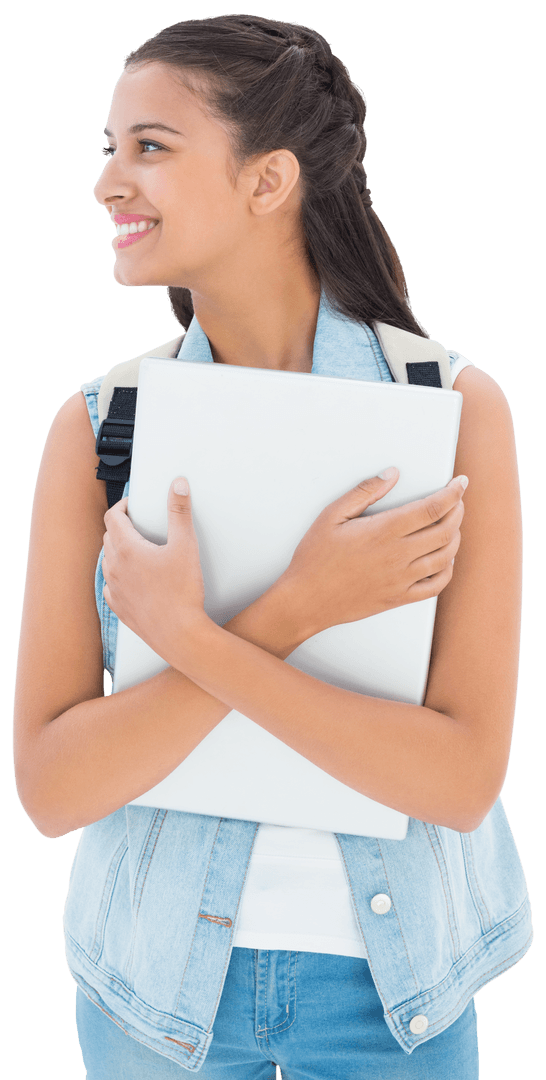 Happy Student Holding Laptop on Transparent Background