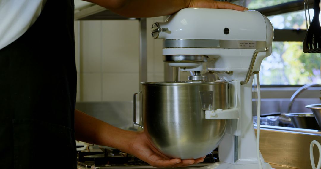 Person Using Electric Stand Mixer in Modern Kitchen - Free Images, Stock Photos and Pictures on Pikwizard.com