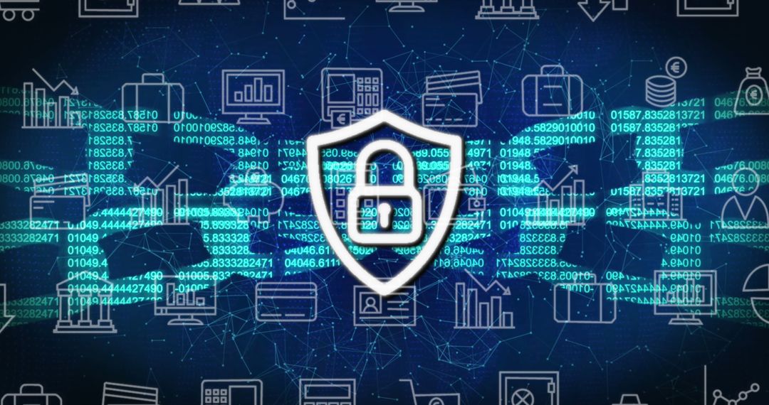 Cybersecurity Concept Padlock Icon Over Digital Data Background