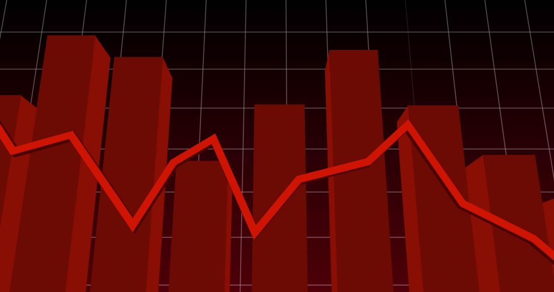 Fluctuating Financial Graph with Red Trend Line Display