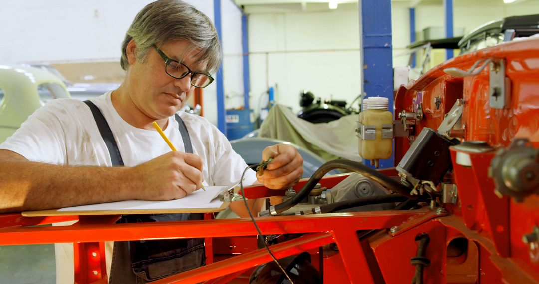 Engineer Inspecting Automobile Engine and Taking Notes - Free Images, Stock Photos and Pictures on Pikwizard.com