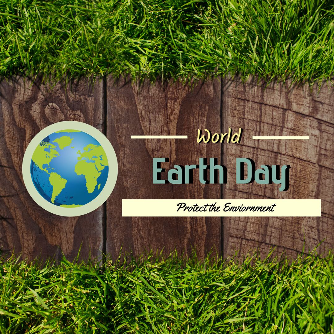 World Earth Day Conceptual Poster on Wooden and Grass Background