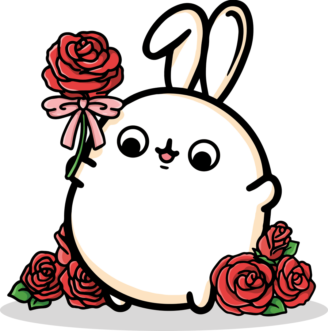 Digital Bunny Holding Roses on Transparent Background