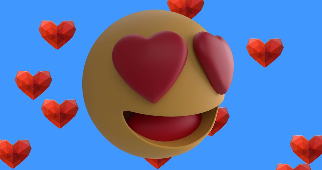 3D Smiling Heart-Eyed Emoji with Floating Hearts