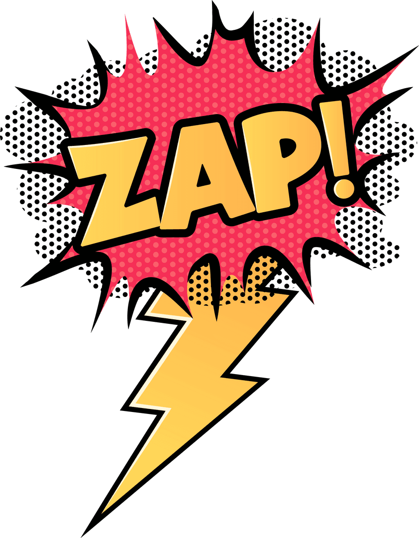 Dynamic Comic ZAP Text with Bold Lightning on Transparent Background