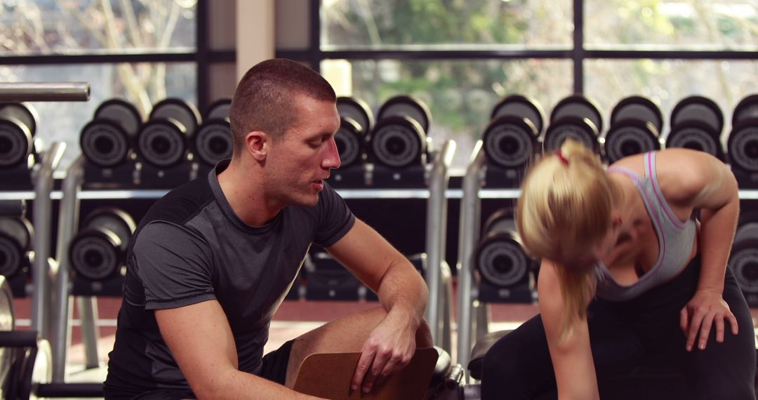 Fitness Trainer Giving Advice to Female Client in Gym Setting - Free Images, Stock Photos and Pictures on Pikwizard.com