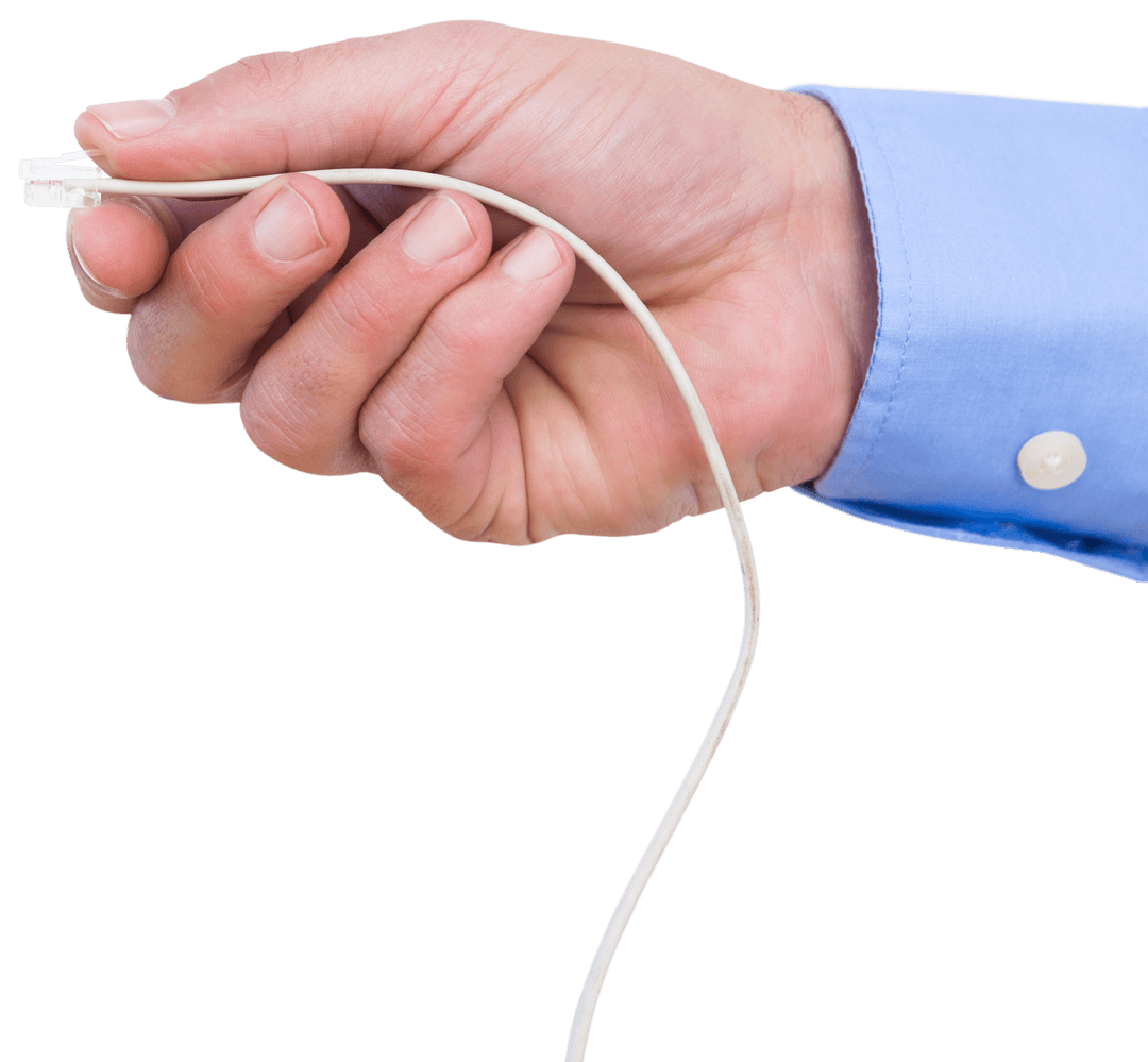 Hand Holding Network Cable on Transparent Accessibility Background