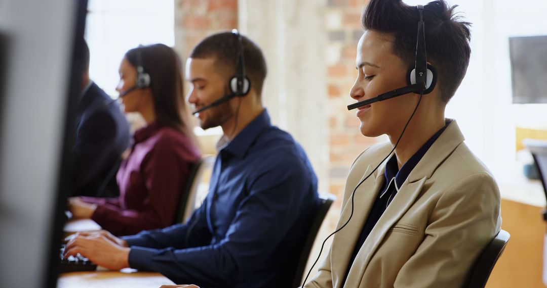 Diverse Team of Call Center Employees Providing Customer Support