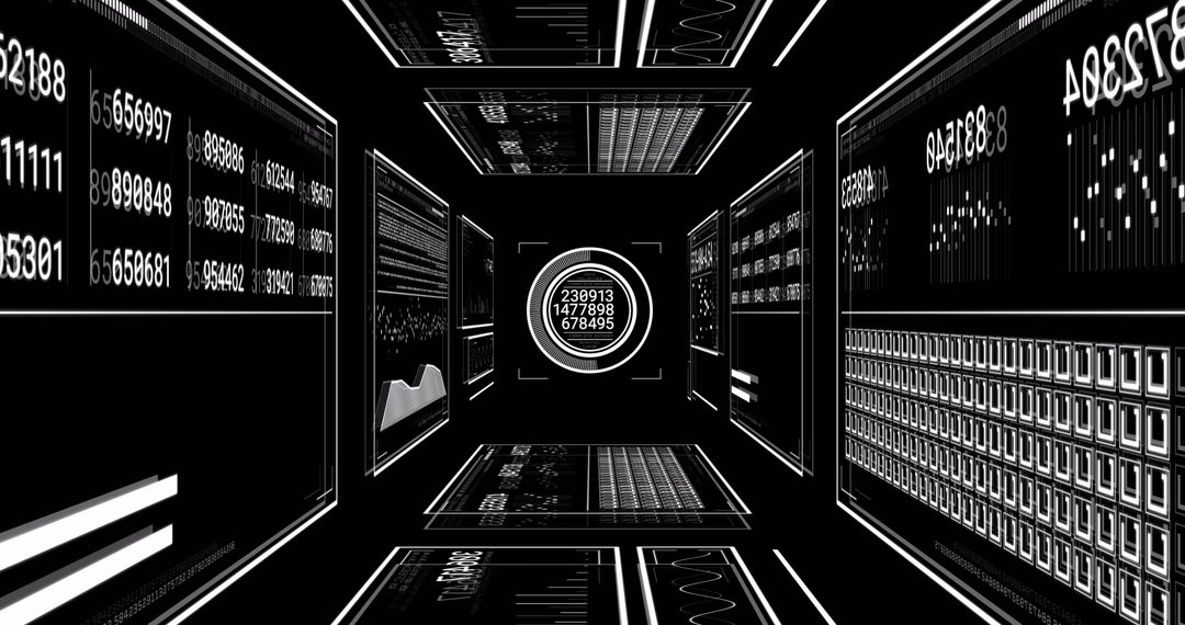 Futuristic Data Processing Interface on Black Background