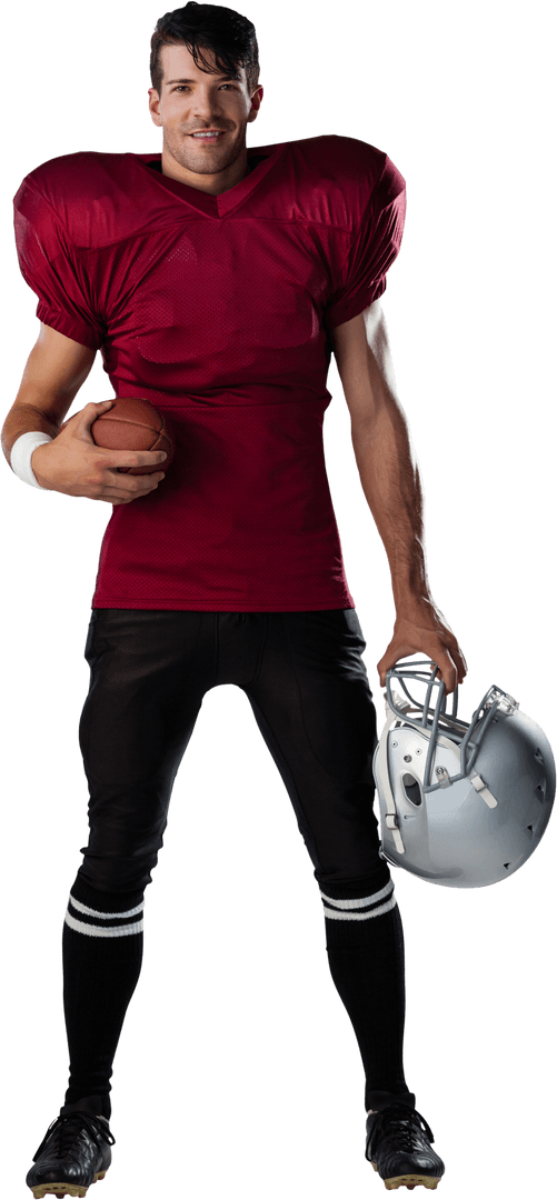 Transparent American Football Player Holding Ball and Helmet