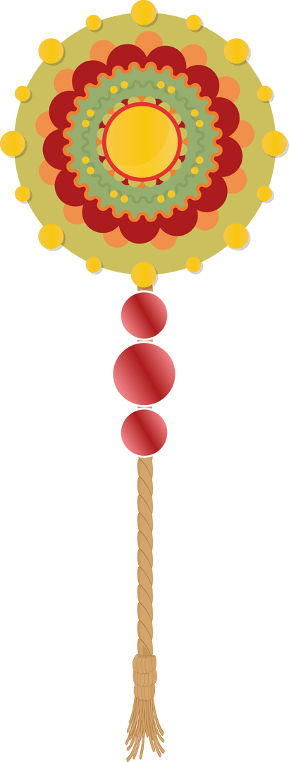 Transparent Flat Floral Ornament with Tassels and Beads on Clear Background