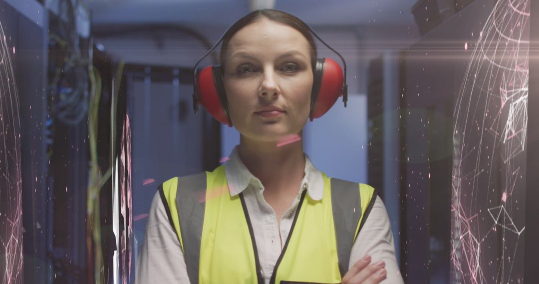 Confident Female Engineer Standing in High-Tech Server Room