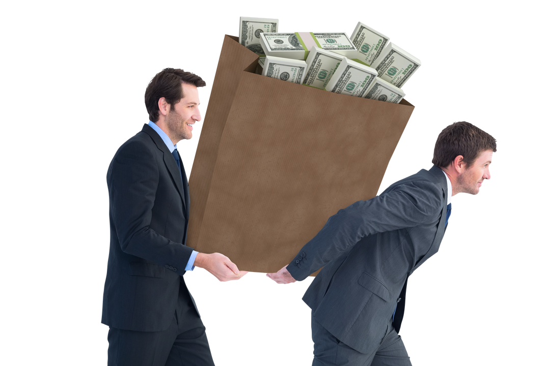 Businessmen Carrying Transparent Bag Overflowing with Dollar Bills - Download Free Stock Images Pikwizard.com