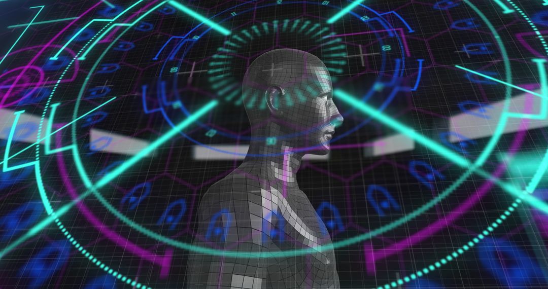 Digital Scan Display Over Human Silhouette in Futuristic Tone