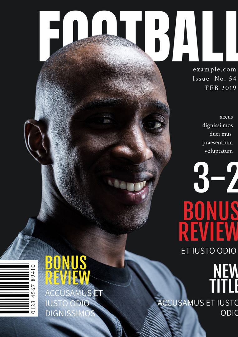 Smiling Football Player on Sports Magazine Cover Depicting Victory