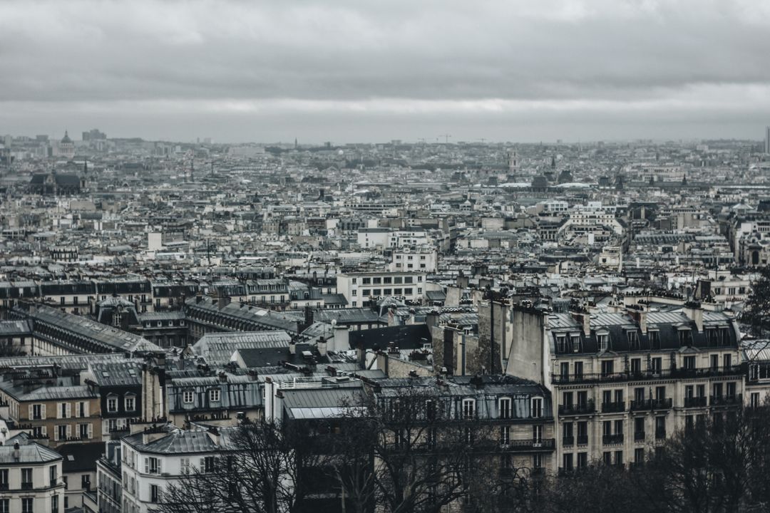 Moody Paris Skyline with Historical Architecture