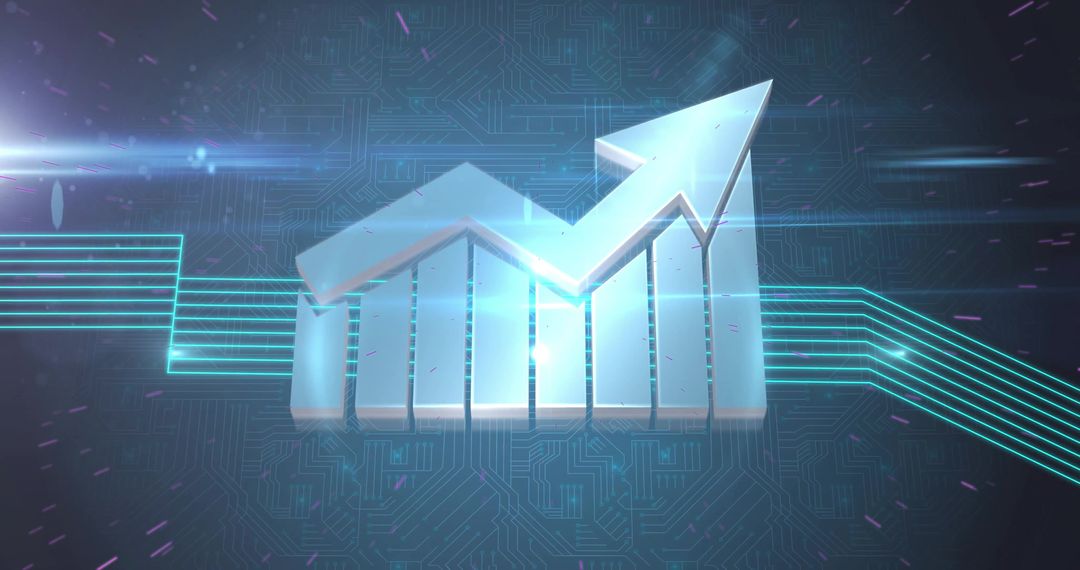 Futuristic 3D Chart Icon on Digital Circuit Background