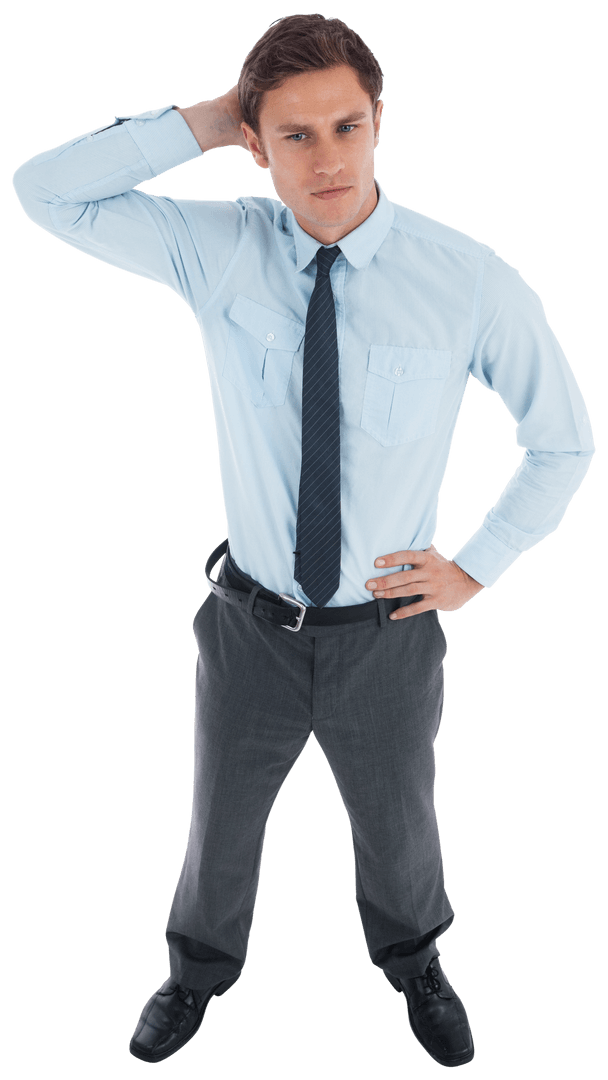 Thoughtful Businessman with Hand on Head on Transparent Background