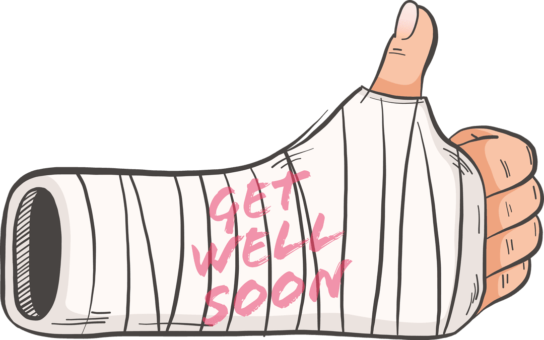 Thumbs Up Cast Illustration with Get Well Soon Text on Transparent Background