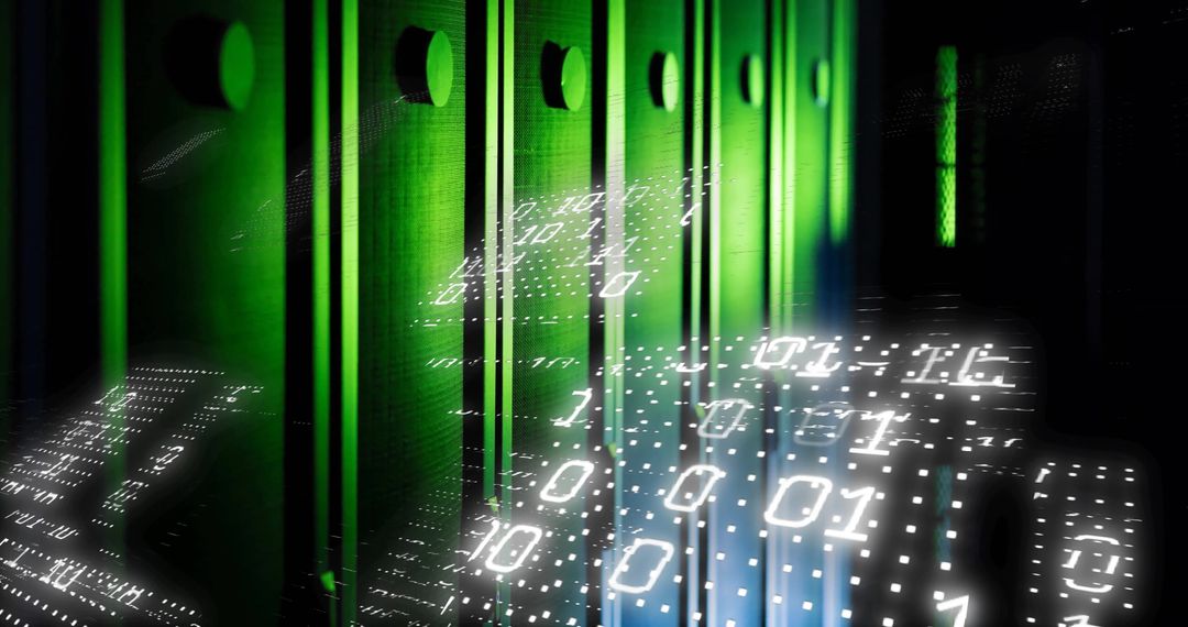 Digital Data Streaming in Futuristic Server Room