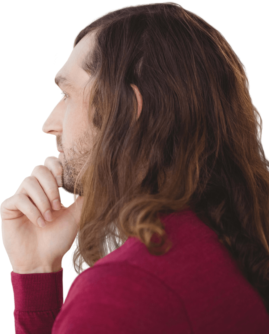 Thoughtful Man Reflecting on Ideas with Transparent Background